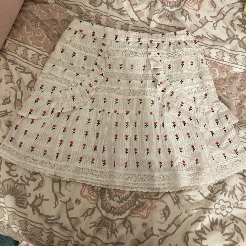 Loveshackfancy white lace and ruffles floral skirt